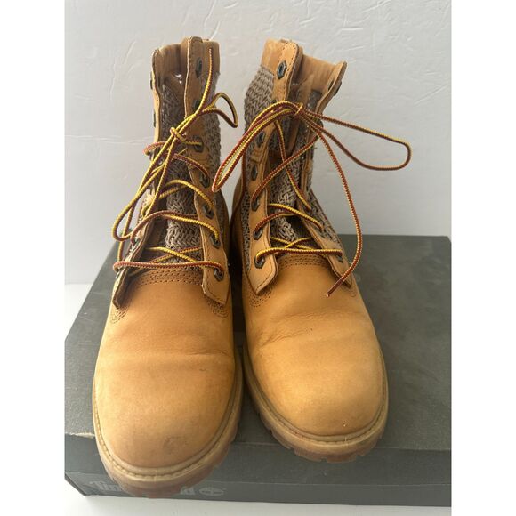Timberland Women's Combat Ankle Boots Open Weave Sz 7.5 Wheat Brown Nubuck - Picture 3 of 6